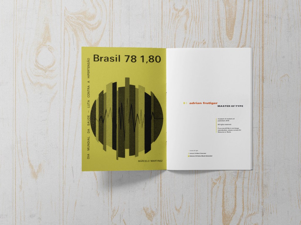 Copyright page for Adrian Frutiger: Master of Type booklet on the right with an